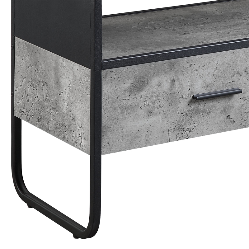 acme raziela storage tv stand in concrete gray and black metal frame