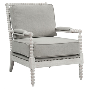 acme saraid upholstery accent chair in gray linen fabric and light oak
