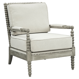 acme saraid upholstery accent chair in beige linen fabric and gray oak