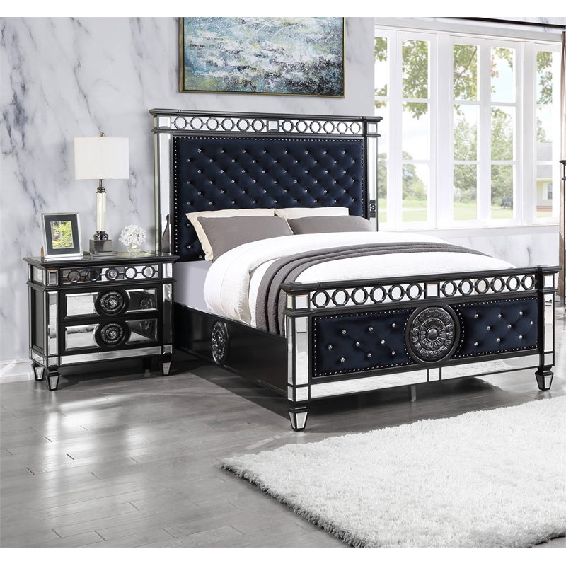 ACME Varian II 3-Drawer Wooden Nightstand in Black and Silver