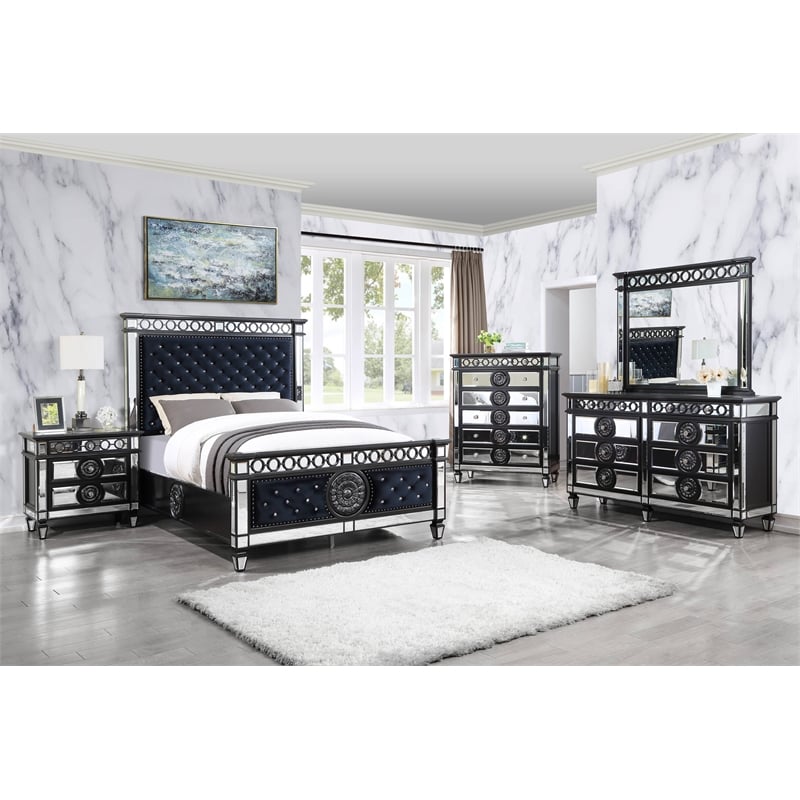 ACME Varian II 3-Drawer Wooden Nightstand in Black and Silver