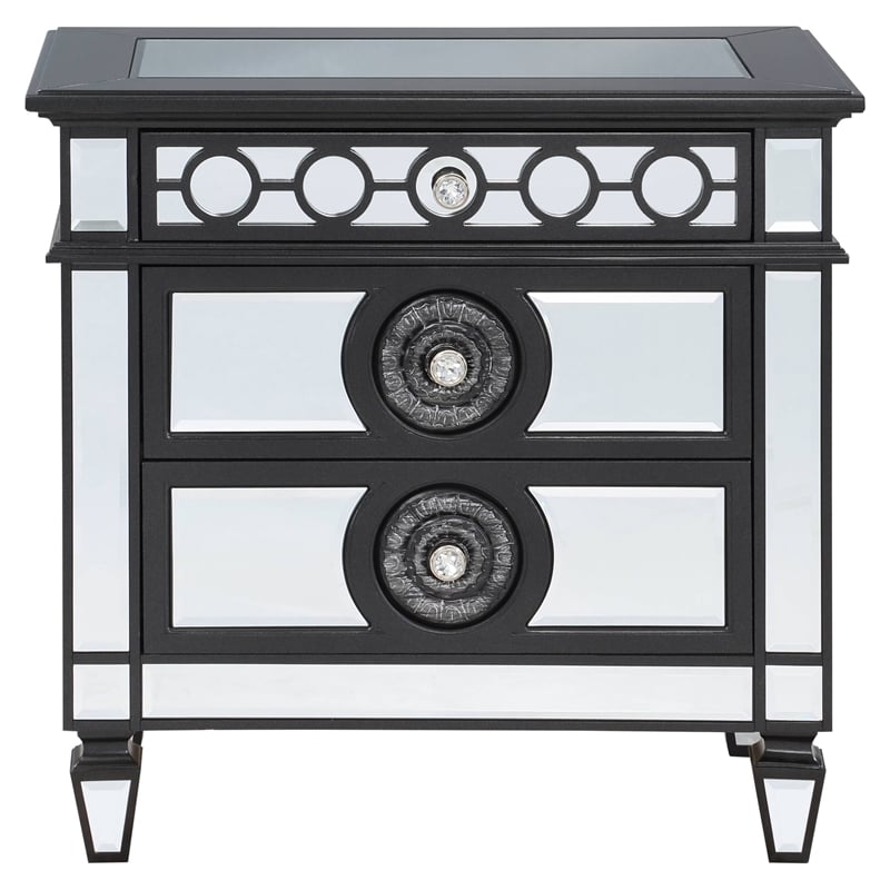 ACME Varian II 3-Drawer Wooden Nightstand in Black and Silver