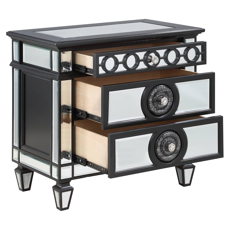 ACME Varian II 3-Drawer Wooden Nightstand in Black and Silver