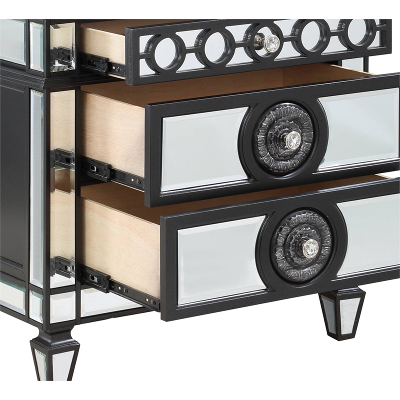 ACME Varian II 3-Drawer Wooden Nightstand in Black and Silver