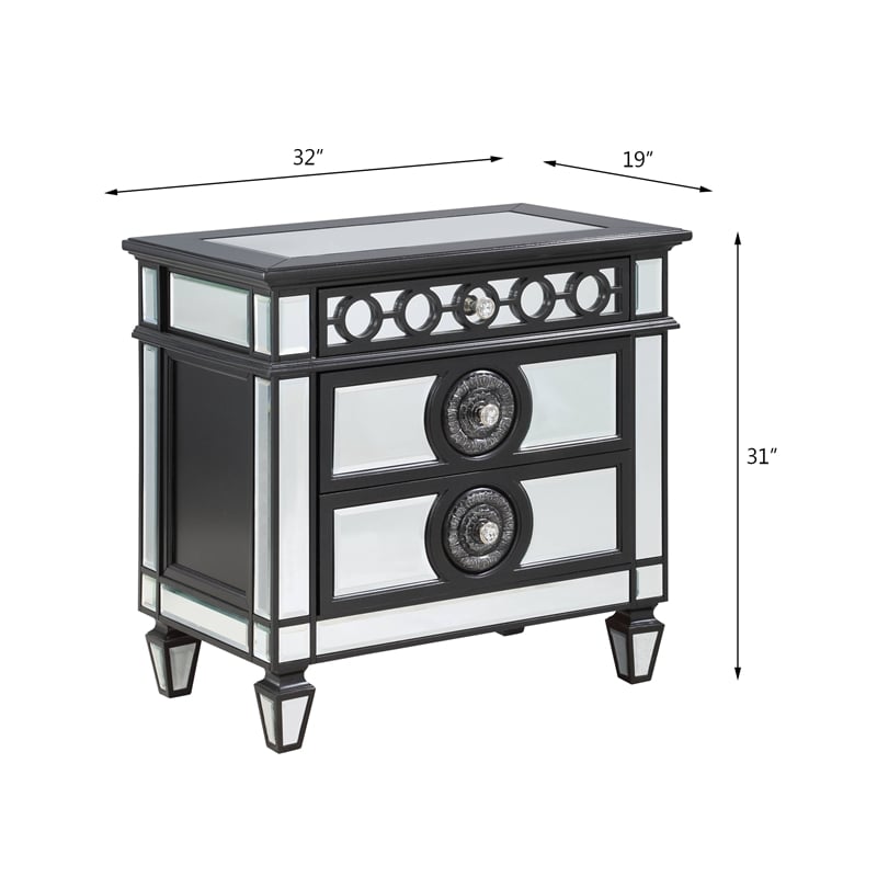 ACME Varian II 3-Drawer Wooden Nightstand in Black and Silver
