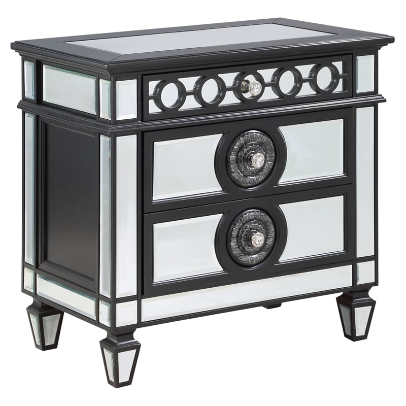 ACME Varian II 3-Drawer Wooden Nightstand in Black and Silver