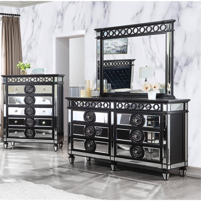 ACME Varian II 8-Drawer Dresser in Black Wooden Frame and Silver