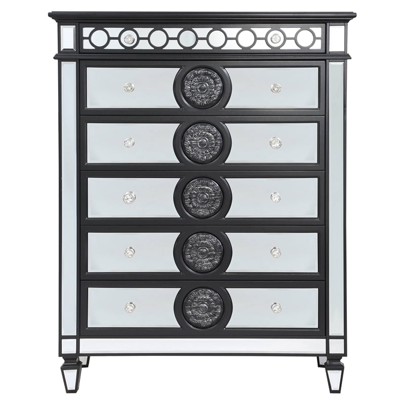ACME Varian II 6-Drawer Chest in Black Wooden Frame and Silver