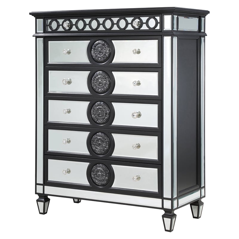 ACME Varian II 6-Drawer Chest in Black Wooden Frame and Silver