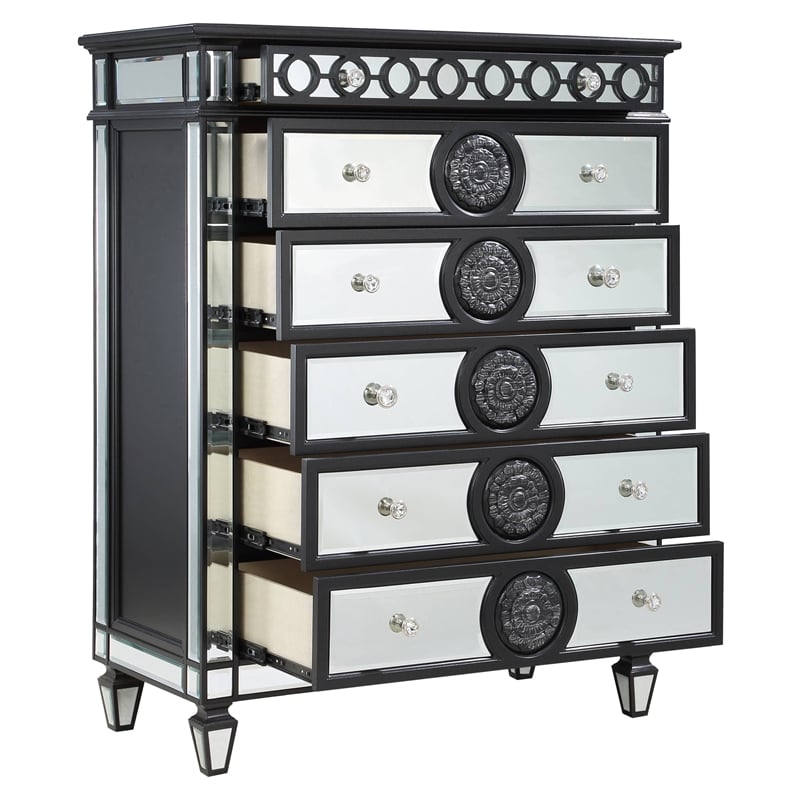 ACME Varian II 6-Drawer Chest in Black Wooden Frame and Silver