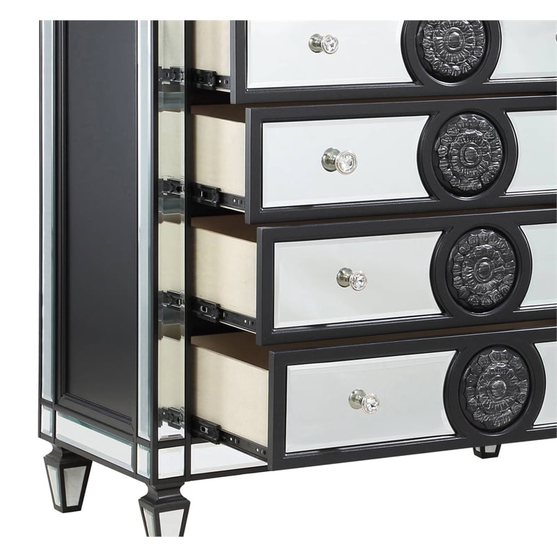 ACME Varian II 6-Drawer Chest in Black Wooden Frame and Silver