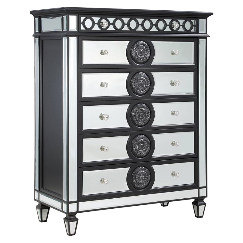 ACME Varian II 6-Drawer Chest in Black Wooden Frame and Silver