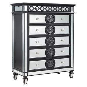 acme varian ii 6-drawer chest in black wooden frame and silver