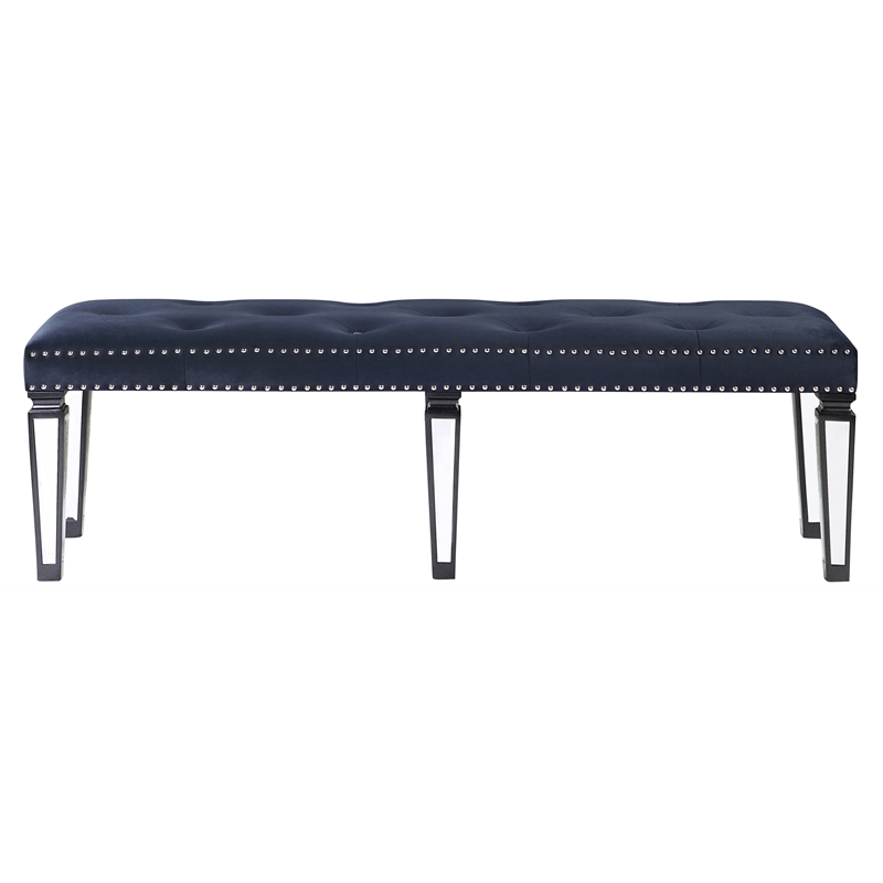 ACME Varian II Bench in Dark Navy Velvet and Black and Silver Finish