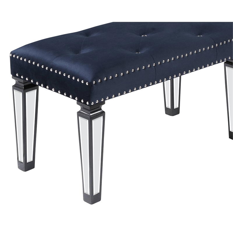 ACME Varian II Bench in Dark Navy Velvet and Black and Silver Finish