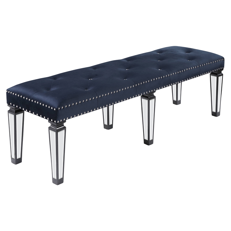 ACME Varian II Bench in Dark Navy Velvet and Black and Silver Finish