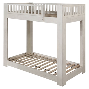 acme cedro twin over twin bunk bed with wood ladder in weathered white