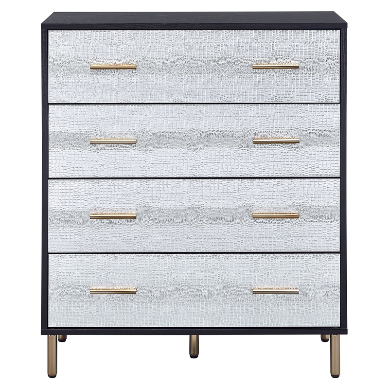 ACME Myles 4-Drawer Wooden Chest in Black and Silver and Gold