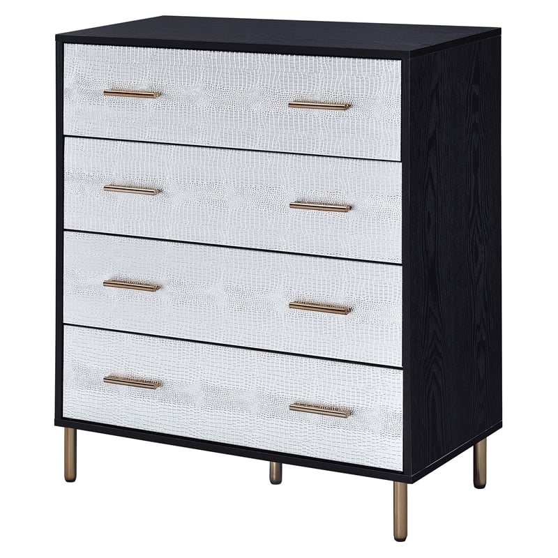 ACME Myles 4-Drawer Wooden Chest in Black and Silver and Gold