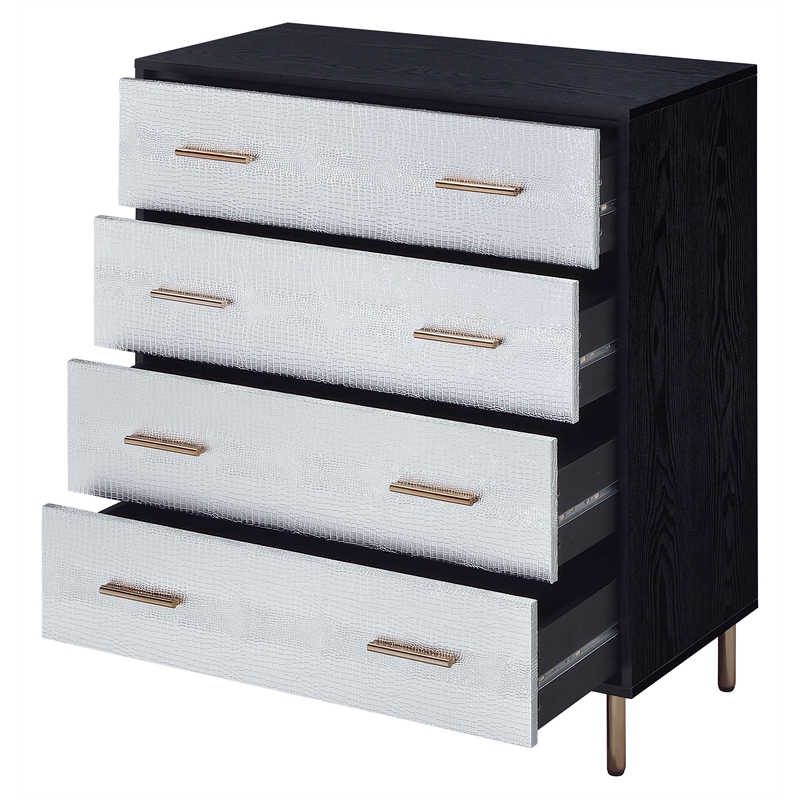 ACME Myles 4-Drawer Wooden Chest in Black and Silver and Gold