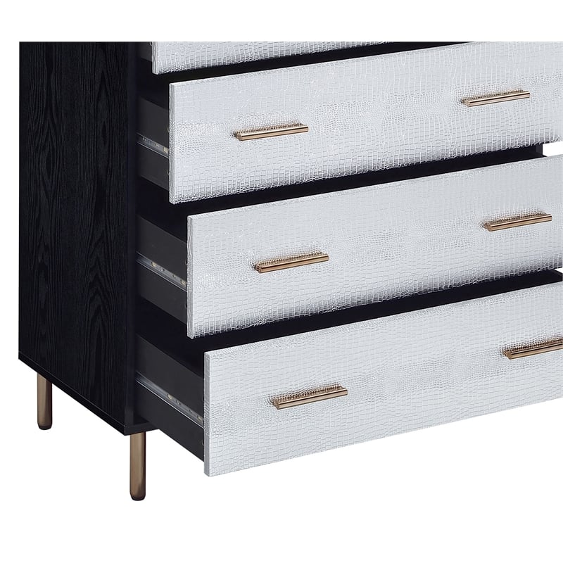 ACME Myles 4-Drawer Wooden Chest in Black and Silver and Gold