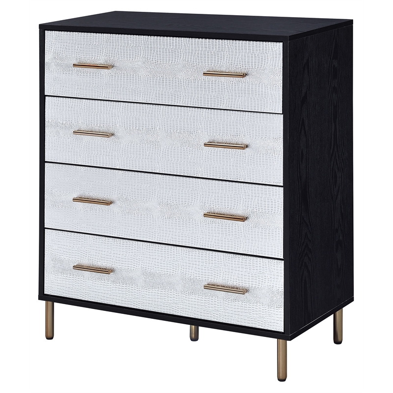 ACME Myles 4-Drawer Wooden Chest in Black and Silver and Gold