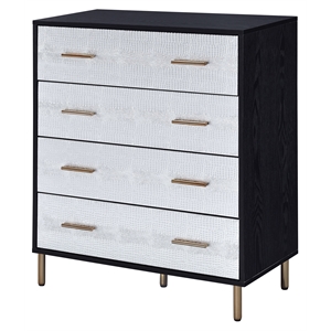 acme myles 4-drawer wooden chest in black and silver and gold