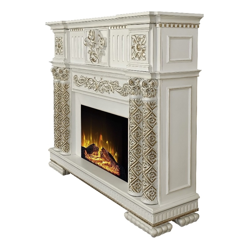 ACME Vendome Fireplace in Antique Pearl Finish