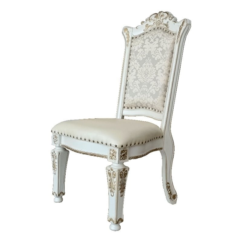 ACME Vendome Faux Leather Upholstered Side Chair in  Antique Pearl
