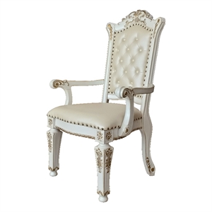 acme vendome arm chair in pu & antique pearl finish