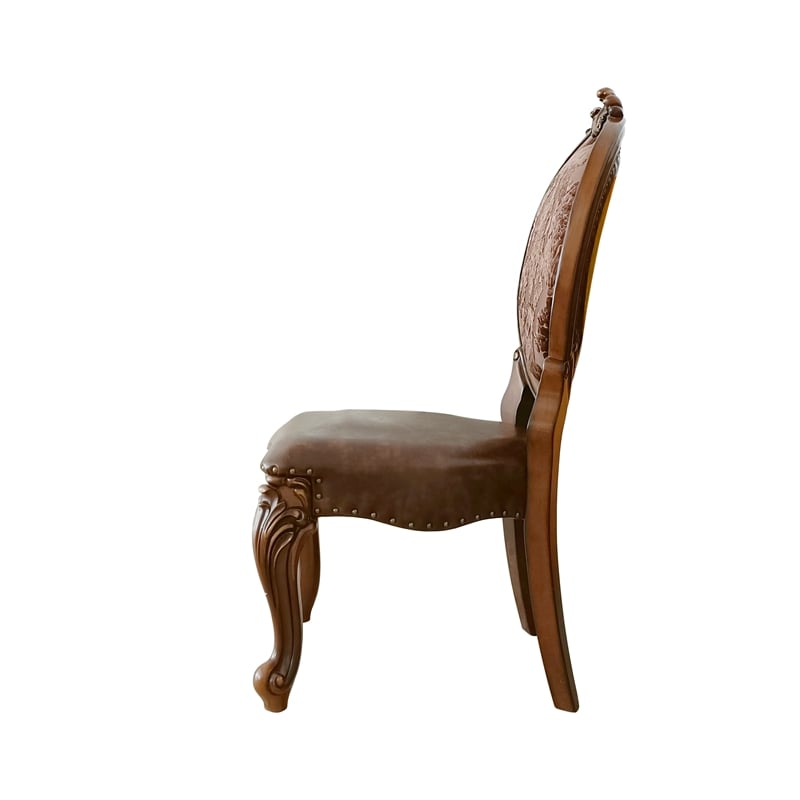 ACME Versailles Faux Leather  Upholstered Side Chair in Cherry