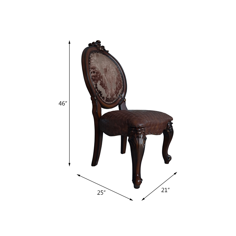 ACME Versailles Faux Leather  Upholstered Side Chair in Cherry