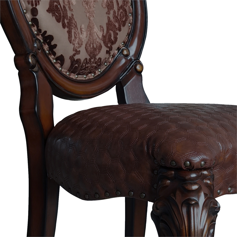 ACME Versailles Faux Leather  Upholstered Side Chair in Cherry