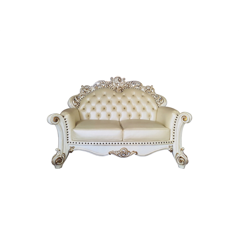 ACME Vendome Loveseat with 3 Pillows in Champagne PU & Antique Pearl Finsih