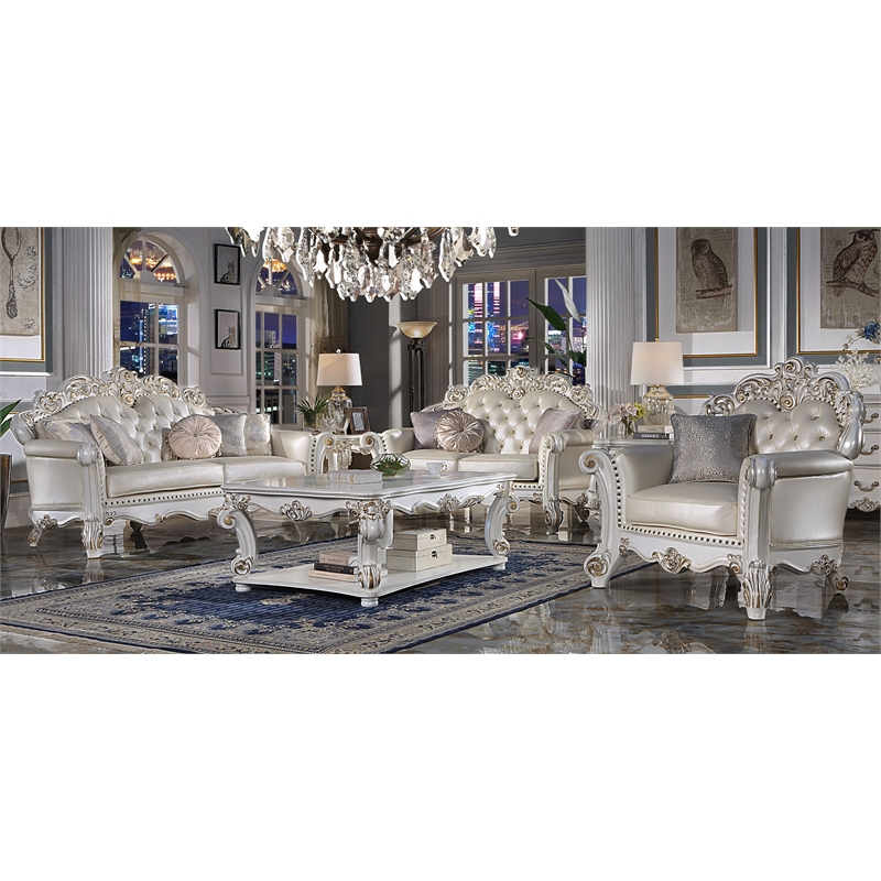 ACME Vendome Loveseat with 3 Pillows in Champagne PU & Antique Pearl Finsih