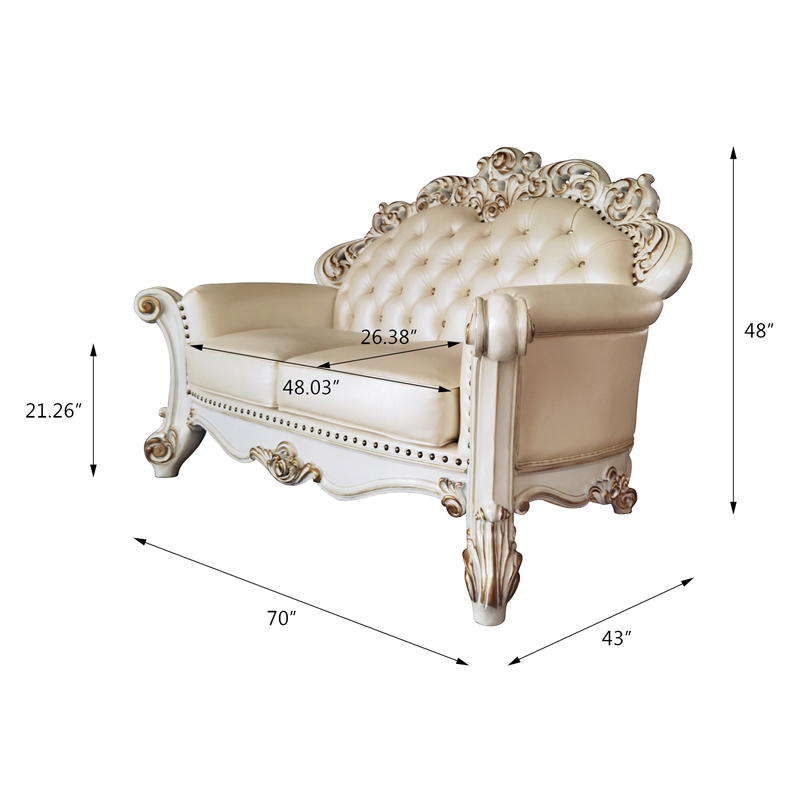 ACME Vendome Loveseat with 3 Pillows in Champagne PU & Antique Pearl Finsih