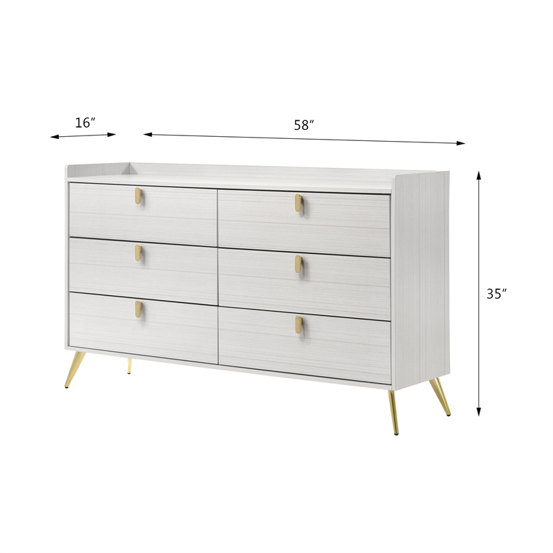 ACME Zeena 6-Drawer Wooden Dresser in White