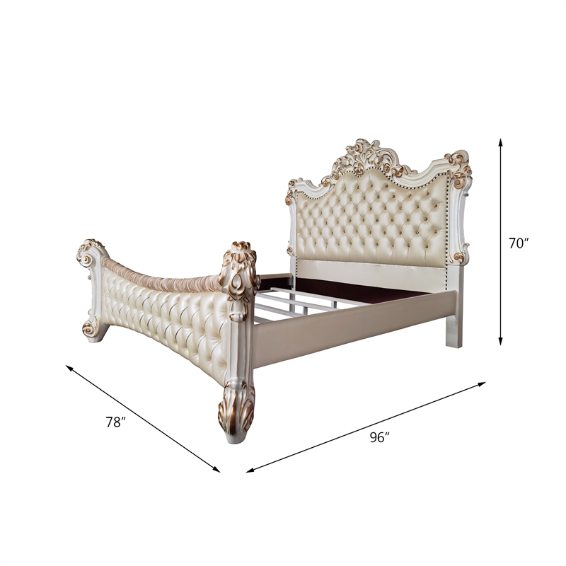 ACME Vendome Queen Bed in Beige PU & Antique Pearl Finish
