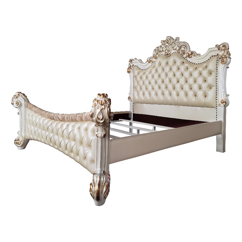 ACME Vendome Queen Bed in Beige PU & Antique Pearl Finish