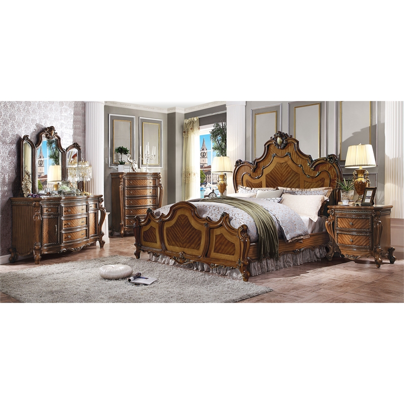 ACME Picardy Eastern King Bed in Honey Oak Finish