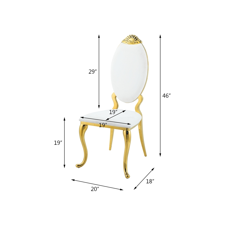 ACME Fallon Side Chair(Set-2) in White PU & Mirroed Gold Finish