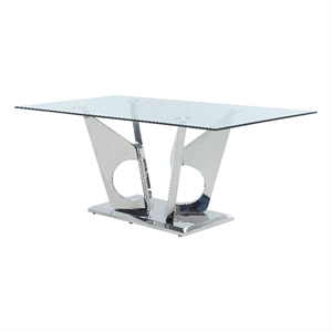 acme azriel dining table in clear glass & mirrored silver finish