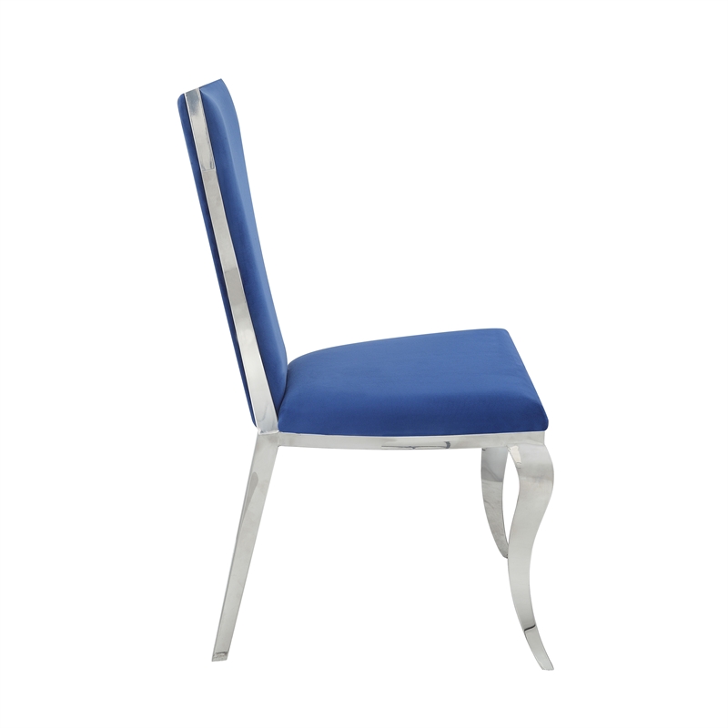 ACME Azriel Side Chair(Set-2) in Blue Velvet & Mirroed Silver Finish