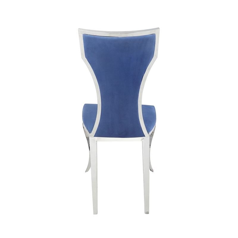 ACME Azriel Side Chair(Set-2) in Blue Velvet & Mirroed Silver Finish