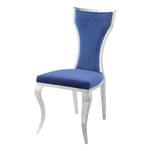 acme azriel side chair(set-2) in blue velvet & mirroed silver finish