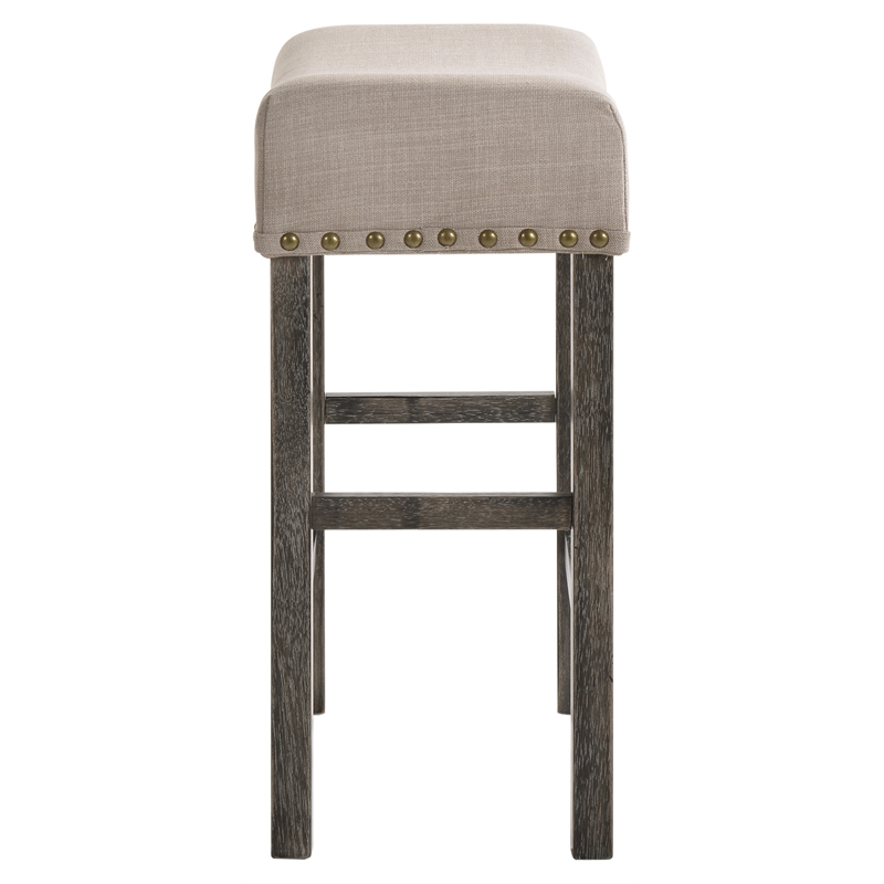 ACME Martha II Counter Height Stool in Tan Linen and Weathered Gray (Set of 2)
