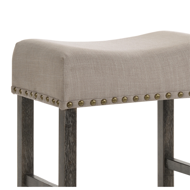 ACME Martha II Counter Height Stool in Tan Linen and Weathered Gray (Set of 2)