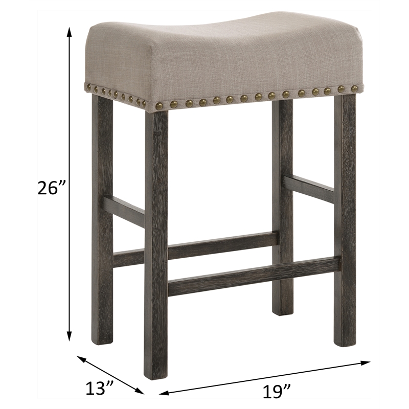 ACME Martha II Counter Height Stool in Tan Linen and Weathered Gray (Set of 2)