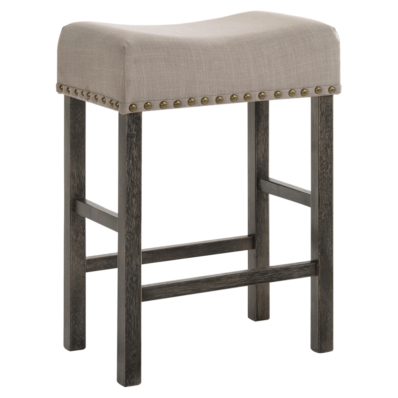 ACME Martha II Counter Height Stool in Tan Linen and Weathered Gray (Set of 2)