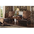 ACME Dresden Traditional Upholstered Chair in Golden Brown Velvet and Cherry Oak